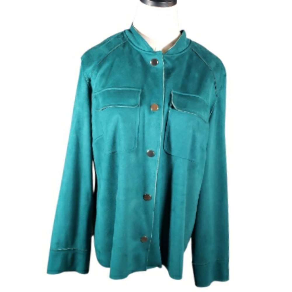 Chicos  Shaket Double Face Faux Suede Snap  Shirt Jacket Stand-up Collar Sz 2